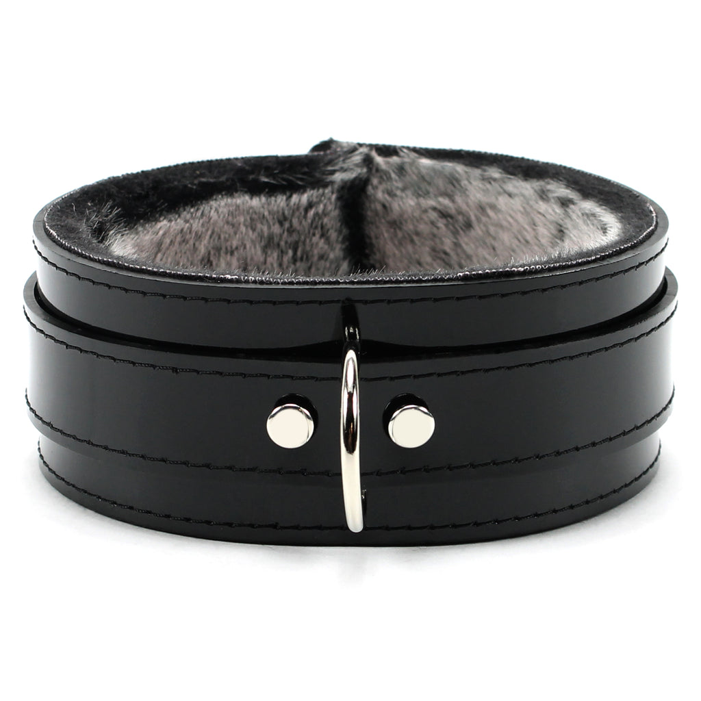 Vegan Faux Leather Lockable Fur Lined BDSM Collar 2 Inch | Ramos Collection
