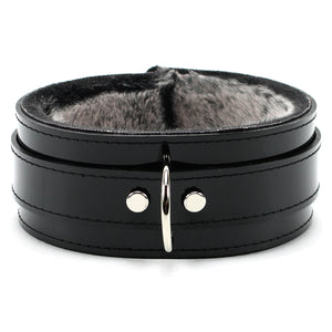 Vegan Faux Leather Lockable Fur Lined BDSM Collar 2 Inch | Ramos Collection