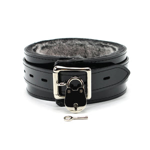 Vegan Faux Leather Lockable Fur Lined BDSM Collar 2 Inch | Ramos Collection
