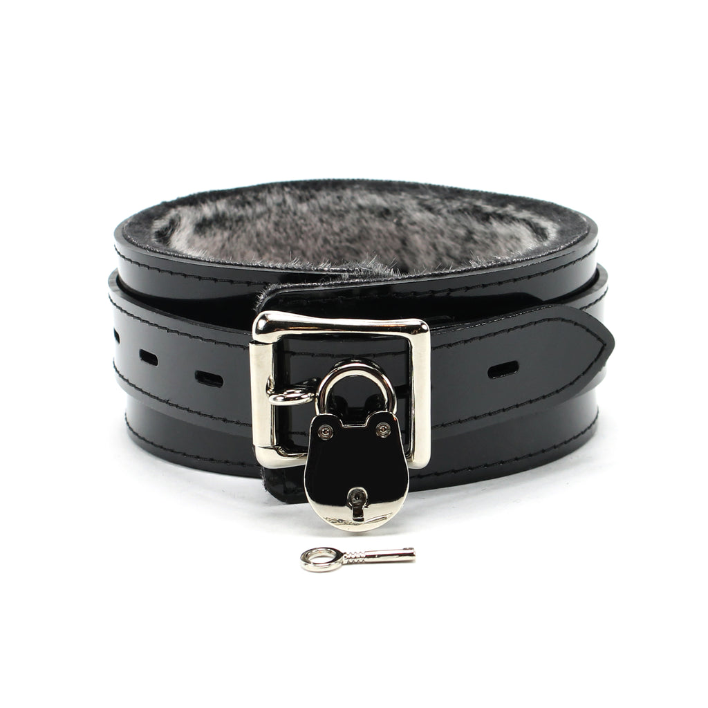 Vegan Leather BDSM Collar with 2" Chinchilla Faux Fur Lining | Ramos Collection
