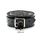 Vegan Faux Leather Lockable Fur Lined BDSM Collar 2 Inch | Ramos Collection