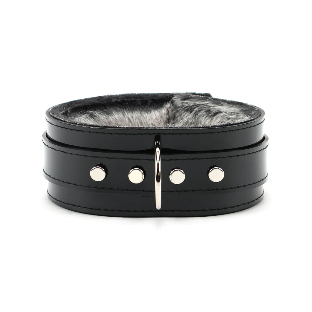 Vegan Leather BDSM Collar with 2" Chinchilla Faux Fur Lining | Ramos Collection
