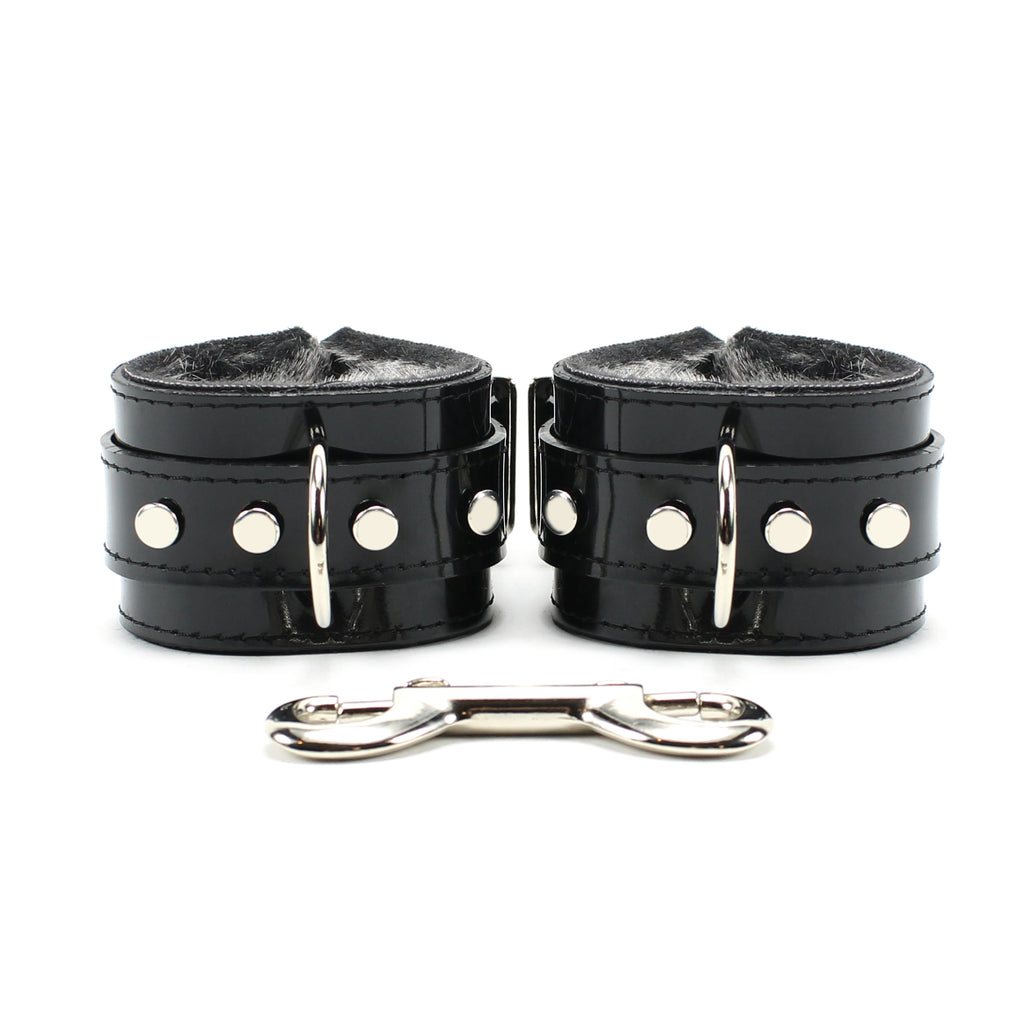 Vegan Leather BDSM Locking Wrist and Ankle Cuffs with Fur Lining | Ramos Collection