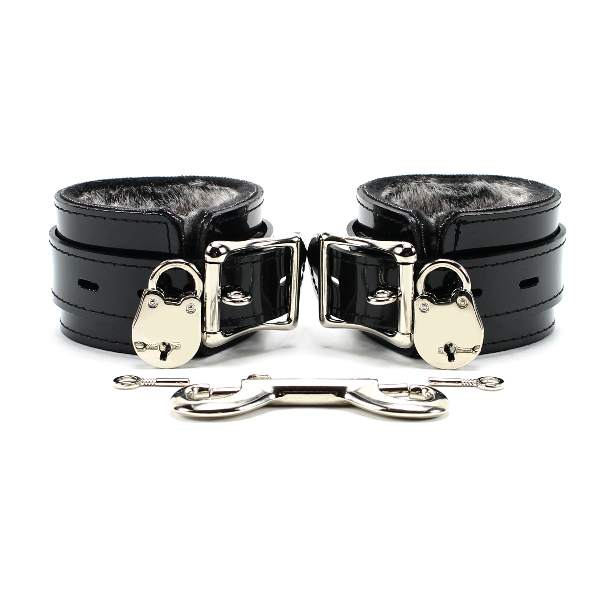 Vegan Leather BDSM Locking Wrist and Ankle Cuffs with Fur Lining | Ramos Collection